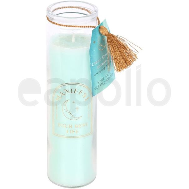White Sage Tube Candle with Clear Quartz Crystal Chips