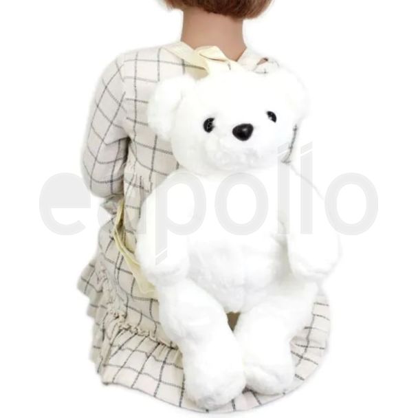 Teddy Bear Back Pack With Top Loop And Adjustable Straps - White