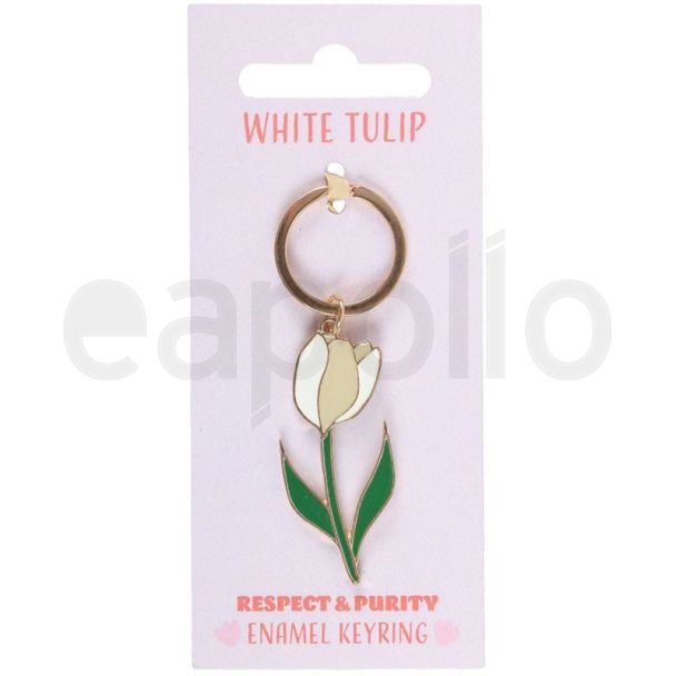White Tulip Enamel Keyring Floral Spring Design (8cm)