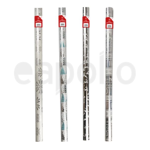 Wholesale Christmas Silver Foil Wrapping Paper - Assorted (2m)