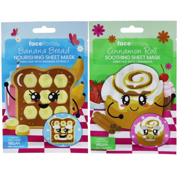 Wholesale Face Facts Banana Bread & Cinnamon Roll Printed Sheet Masks - Assorted 