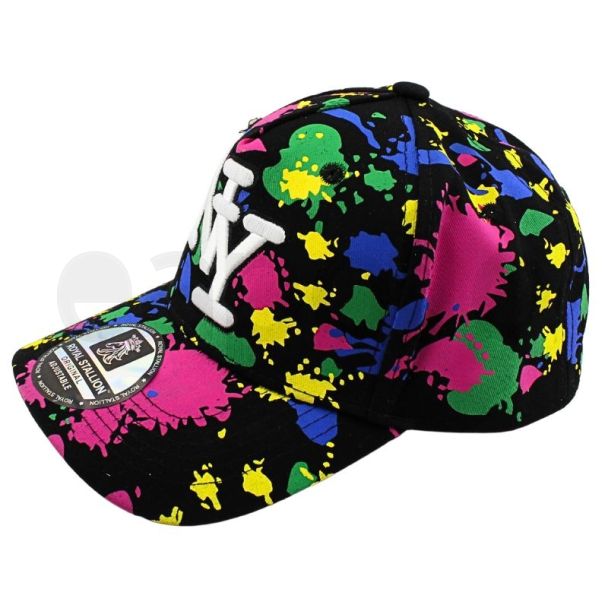Wholesale Adults 6 Panel New York Splash Baseball Cap - Black