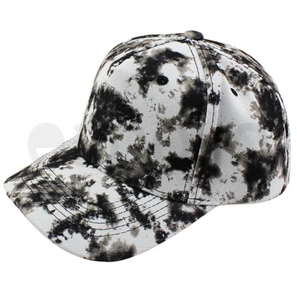 Wholesale Adults 6 Panel Tie-Dye Baseball Cap - Black & White