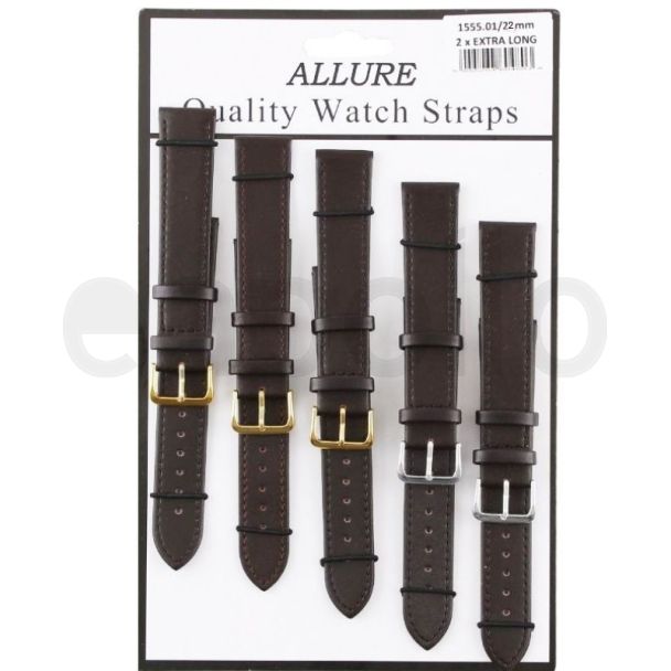 Wholesale Allure Brown Leather Watch Strap - Gold and Silver Buckles - 22mm