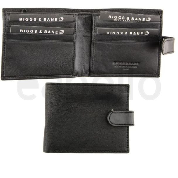 Wholesale Biggs & Bane Men's RFID Leather Wallet With Stud Closure Button 2 - Black