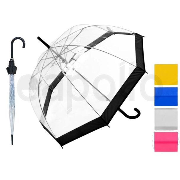 Wholesale Bordered Clear Dome Umbrella - Assorted 