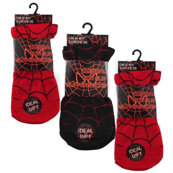 Wholesale Boys Thermal Non Slip Slipper Socks Spider Design (1pack) - Size 6-8½ 