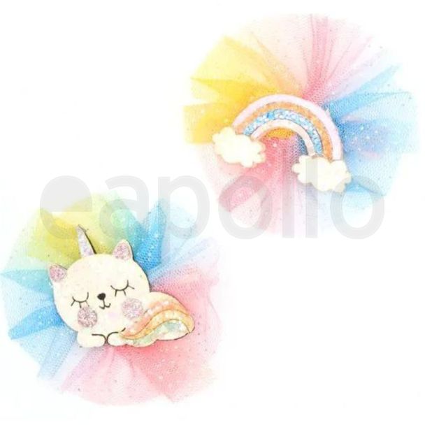 Cat And Rainbow Glitter Motif Clip 5cm