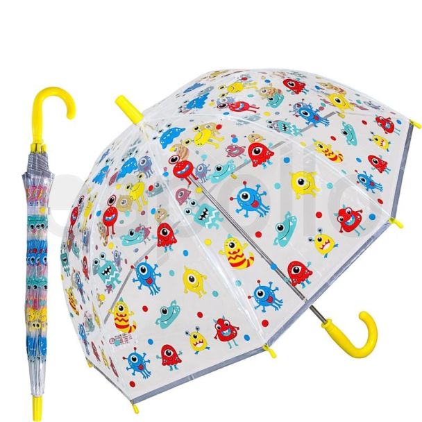 Wholesale Children's Monster Print Clear Dome Umbrella 