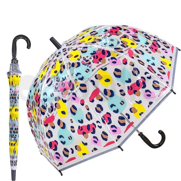 Wholesale Children's Multi Colour Animal Print Clear Dome Umbrella 