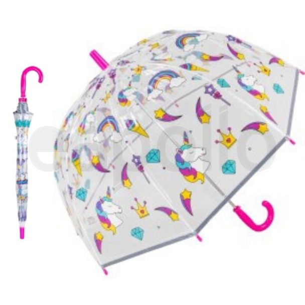 Wholesale Childrens Unicorn and Rainbow design Dome umbrella - Clear