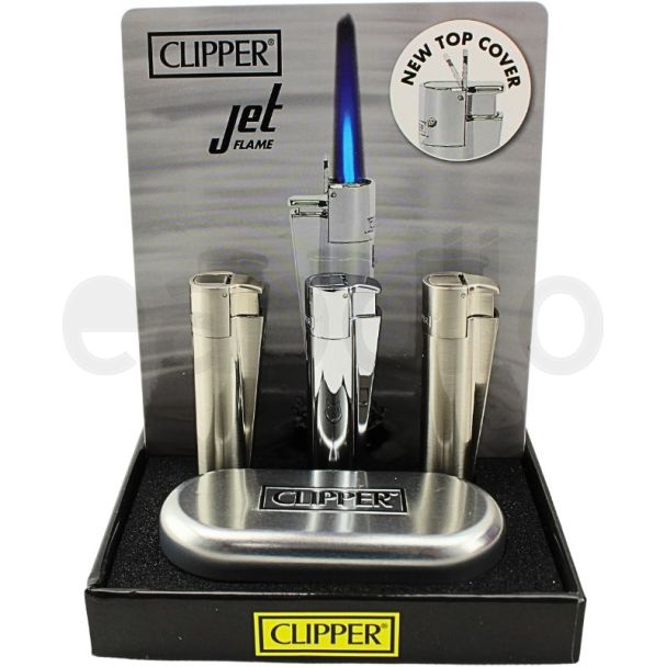 Wholesale Clipper Electronic Jet Flame Lighter Gift Set - Silver