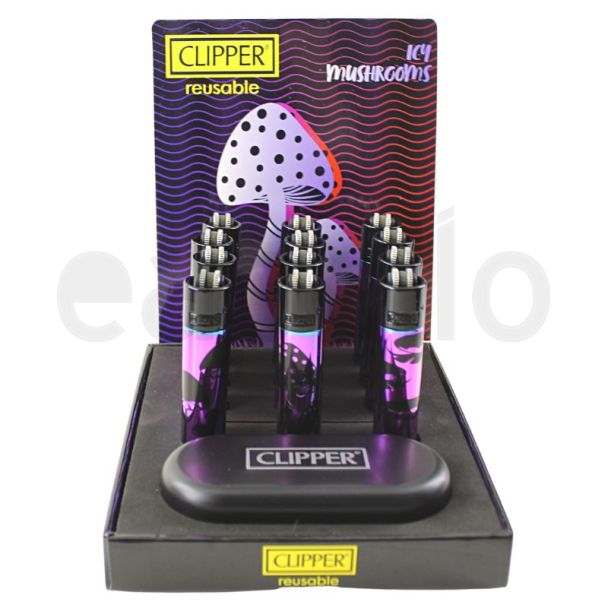 Wholesale Clipper Flint Reusable Lighters With Gift Case- Icy Mushrooms 