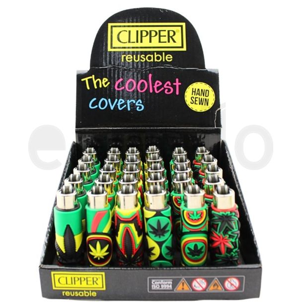 Clipper Reusable Hand Sewn Lighter "Rasta Leaf" Design - Assorted