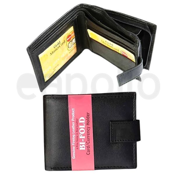 Wholesale Firelog Men's RFID Genuine Leather Wallet With Stud Closure Button - Black