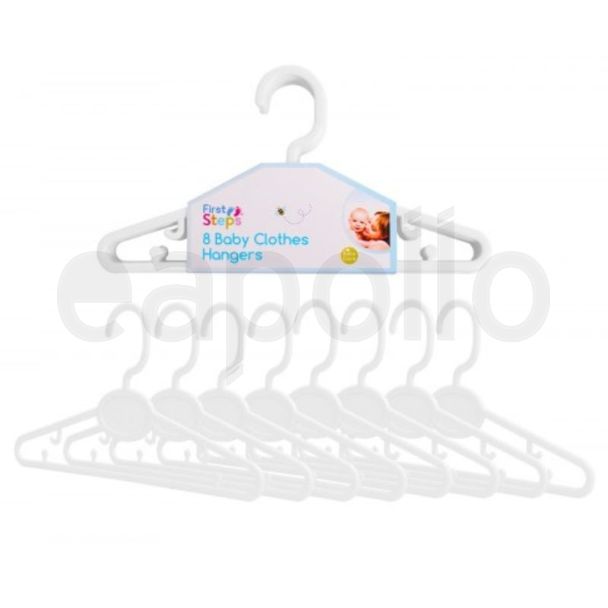 Wholesale First Steps Baby Clothes Hangers 8 Pack - White