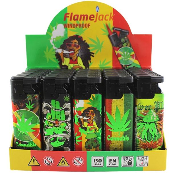 Wholesale Flamejack Windproof Rasta Design Lighters - Assorted 