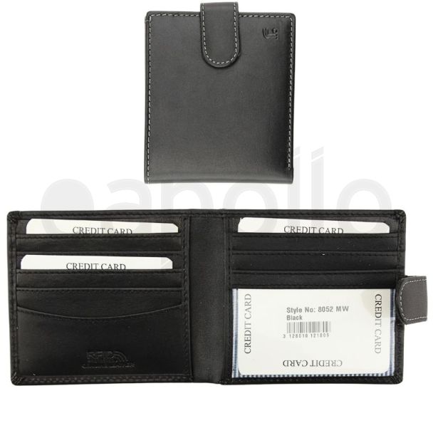 Wholesale Men's RFID Leather Wallet With Stud Closure Button - Black