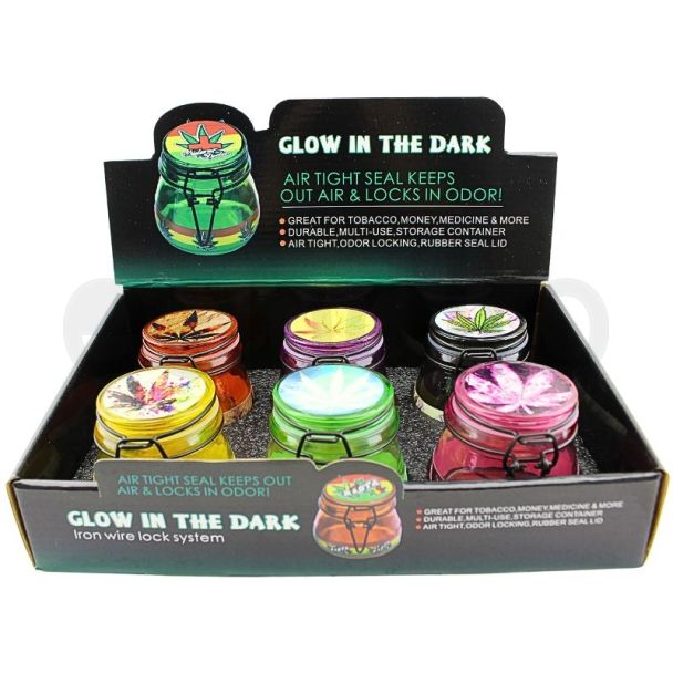 Wholesale Glow In The Dark Air Tight Glass Jars (70 x 70mm) - Assorted Colours