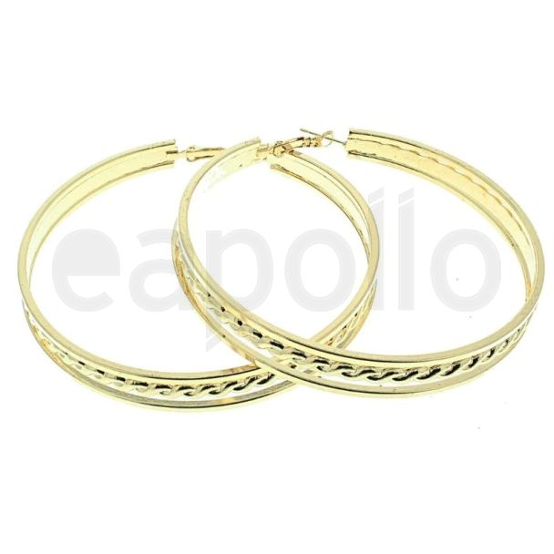 Wholesale Gold Triple Patterned Hoop Earrings - 7.8cm