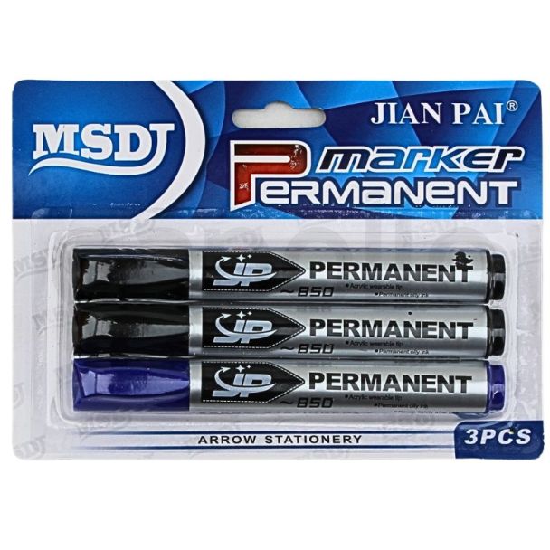 JP 3pcs Permanent Markers - Black and Blue Assortment