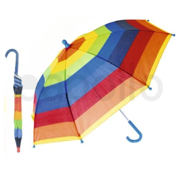Wholesale Kids Auto Multi-Coloured Striped Walking Umbrella With Crook Handle