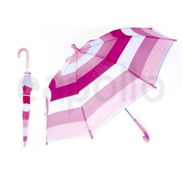 Wholesale Kids Auto Pink Striped Walking Umbrella With Crook Handle