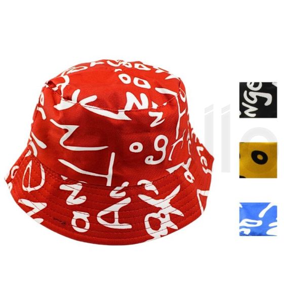Wholesale Adults Reversible Bucket Hat Multi Symbols Design - Assorted Colours