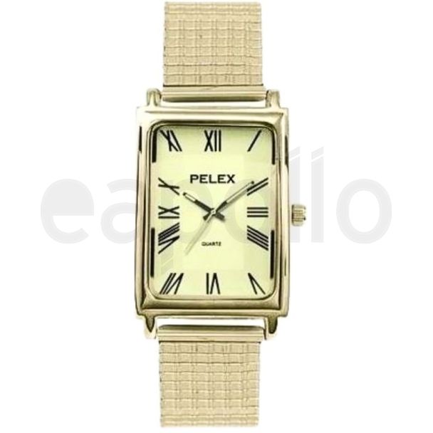 Wholesale Pelex Men's Rectangular Dial Metal Expander Strap Watch - Gold