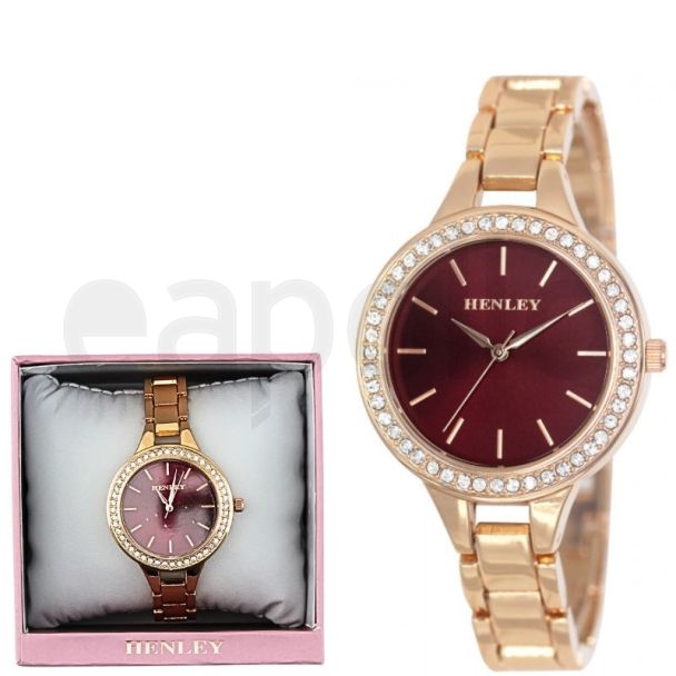 Wholesale Ladies Henley Diamante Bracelet Watch - Rose Gold/Deep Red