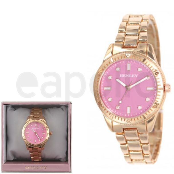 Wholesale Ladies Henley Round Metal Bracelet Watch - Candy Pink/ Rose Gold 