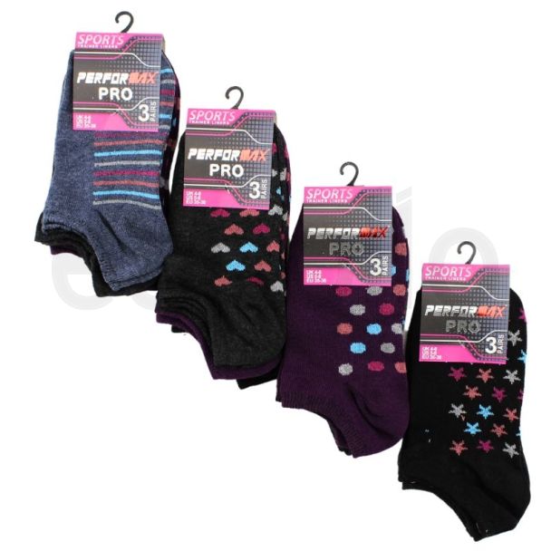 Wholesale Ladies Performax Pro Trainer Liners (3 Pair Pack) - Assorted Designs (4-6)