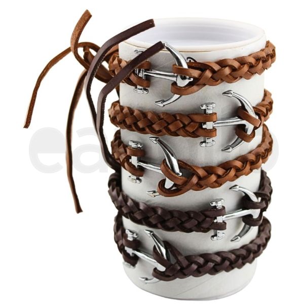 Wholesale Leather Bracelet - Anchor Design (12 Pieces)