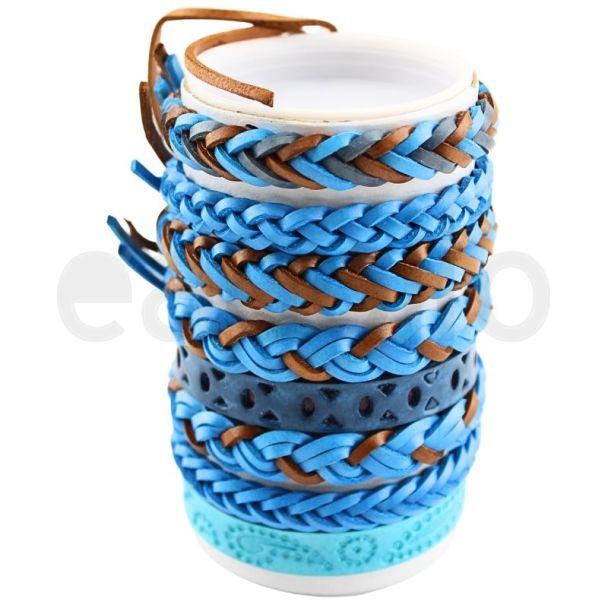 Wholesale Leather Bracelet - Blue Design (12 Pieces)