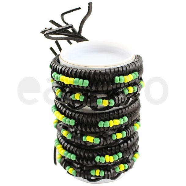 Wholesale Leather Bracelet - Jamaican Design B (12 Pieces)