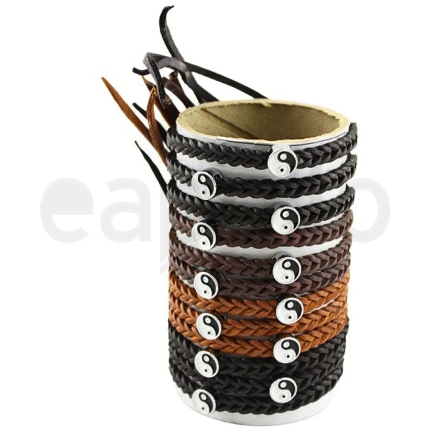 Wholesale Leather Bracelet - Ying Yang Design (12 Pieces)