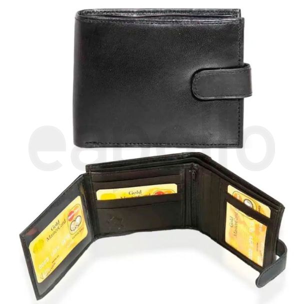 Wholesale Leather RFID Trifold Wallet With Stud Closure - Black  