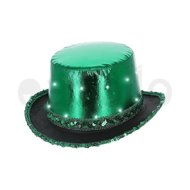Wholesale LED Light Up Metallic Top Hat - Green