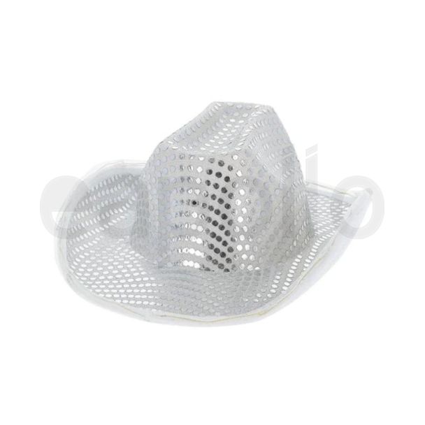 Wholesale LED Light Up Sequin Cowboy Hat - Silver