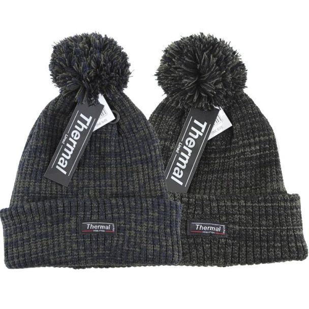 Man's Thermal Ribbed Knitted Bobble Hat - Assorted 
