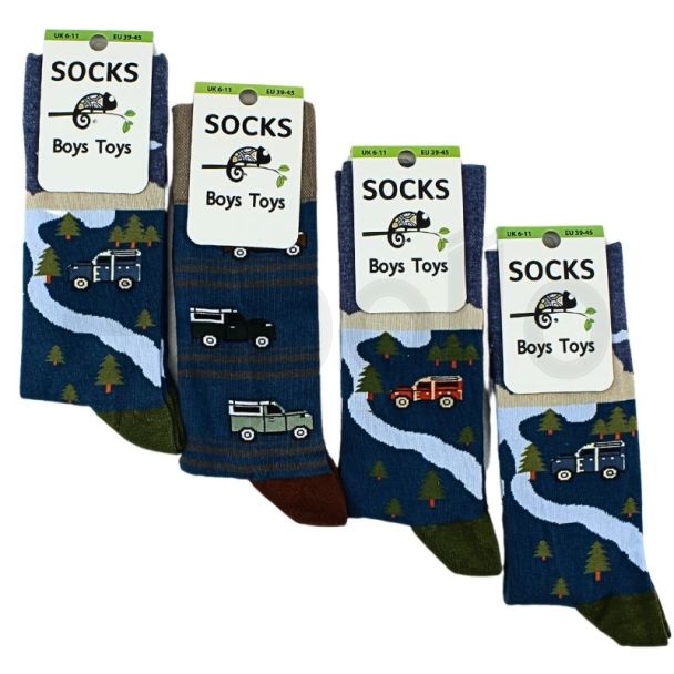 Wholesale Men's "Car & Trees" Design Socks (3 Pack) - Assorted