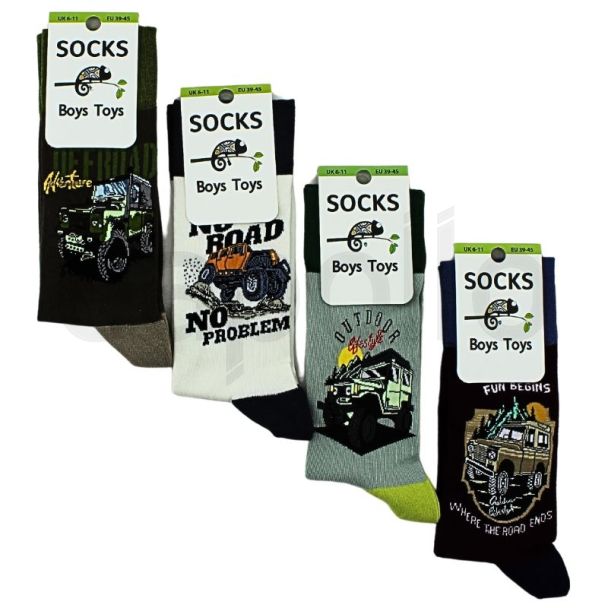 Wholesale Men's "Jungle Car" Design Socks (3 Pack) - Assorted