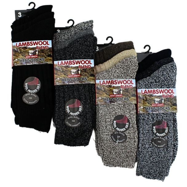 Wholesale Men's LambsWool Blend Thermal Boot Socks (3 Pack) - Assorted 