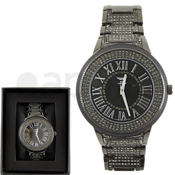Wholesale Men's NY London Bling Metal Bracelet Watch Black 