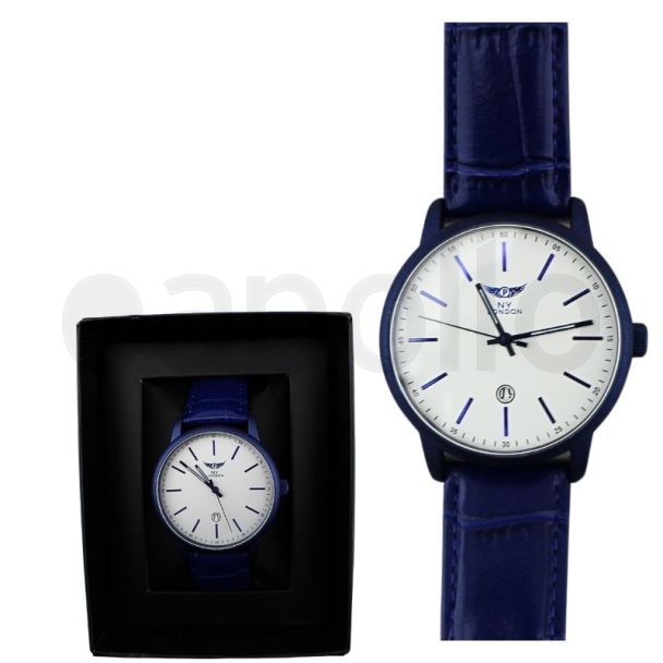 Wholesale Men's NY London Leather Strap Watch - Blue/White