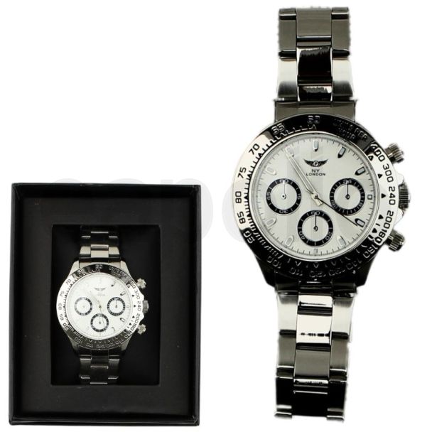 Wholesale Men's NY London Round Metal Bracelet Watch - Silver