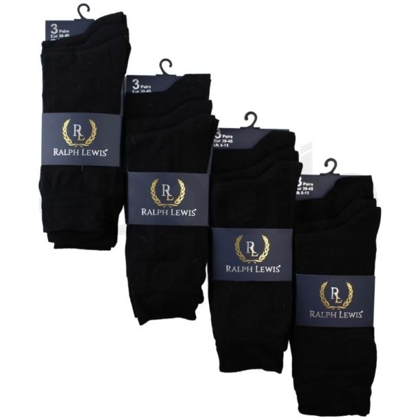 Wholesale Men’s Plain Socks - Ralph Lewis (3 Pair Pack) - Black 