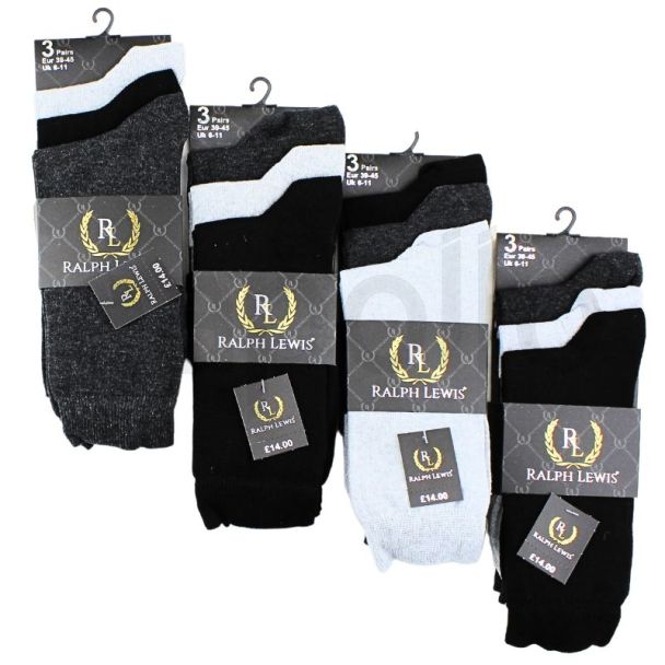 Wholesale Men's Ralph Lewis Plain Socks (3 Pack) - Assorted Colours