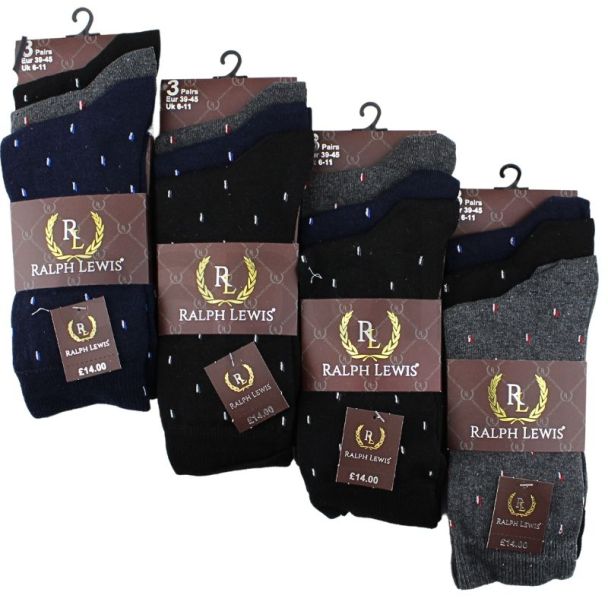 Wholesale Men's Ralph Lewis Socks - Pattern Design (3 Pack) - Assorted 