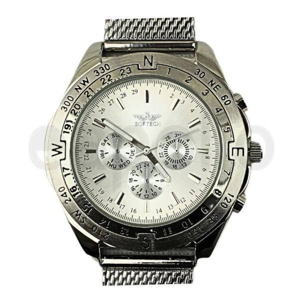 Wholesale Men's Softech Round Mesh Bracelet Watch - Silver/Silver